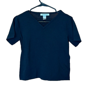 Hannah Jones Black V-Neck T-Shirt with Strappy Neck Design Size Large